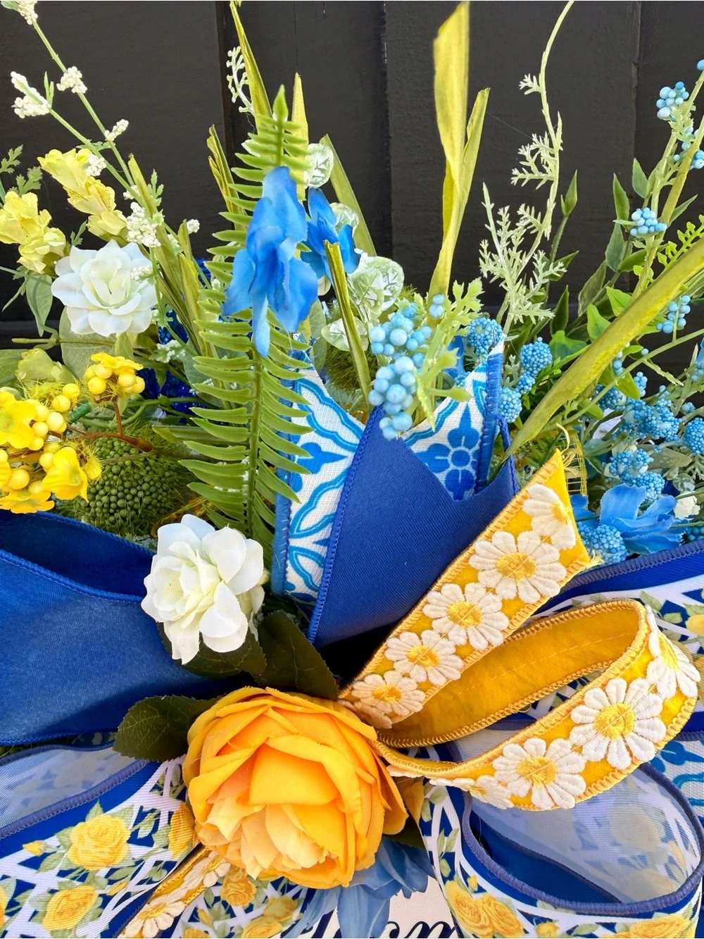 Hand Crafted Blue and Yellow Welcome Home Door Wreath
